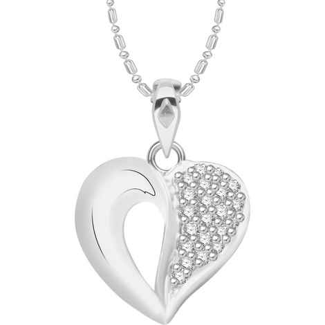 Buy Srikara Alloy Rhodium Plated CZ/AD Open Heart Fashion Jewelry Pendant with Chain - SKP2596R - Purplle