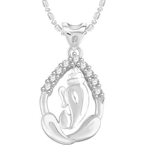 Buy Srikara Alloy Rhodium Plated CZ / AD Ganesh Fashion Jewellery Pendant with Chain - SKP2770R - Purplle