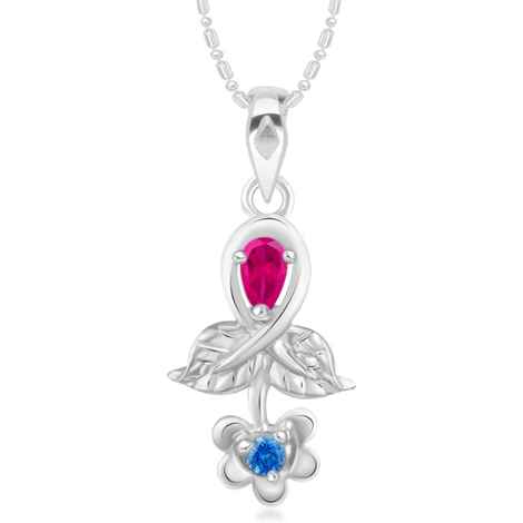 Buy Srikara Alloy Rhodium Plated Glittering Floral Blue Solitaire Pendant Chain - SKP3012R - Purplle