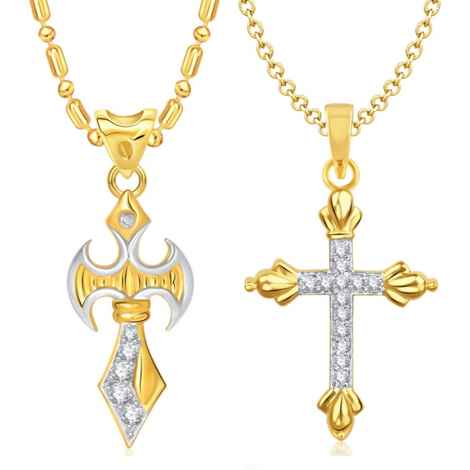 Buy Srikara Alloy Gold Plated CZ/AD Cross Pendant Fashion Jewelry Pendant Set Chain - SKCOMBO1444G - Purplle