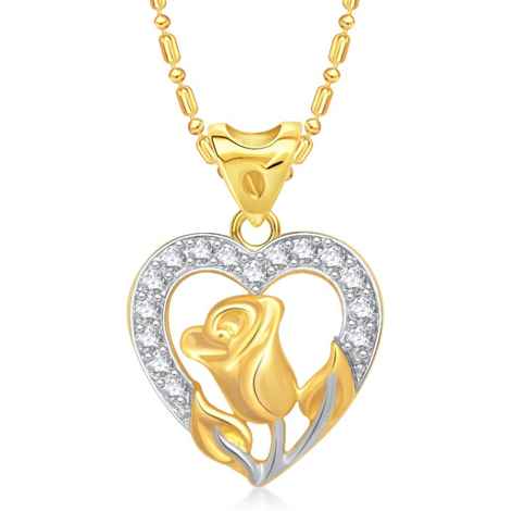 Buy Srikara Alloy Gold Plated CZ/AD Rose in Heart Fashion Jewelry Pendant with Chain - SKP1443G - Purplle