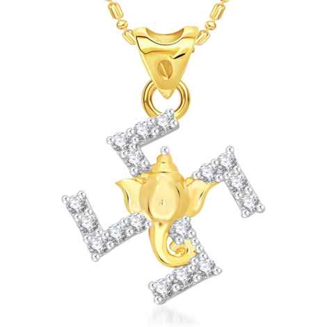 Buy Srikara Alloy Gold Plated CZ/AD Gajmukh Swastik Fashion Jewellery Pendant Chain - SKP2047G - Purplle