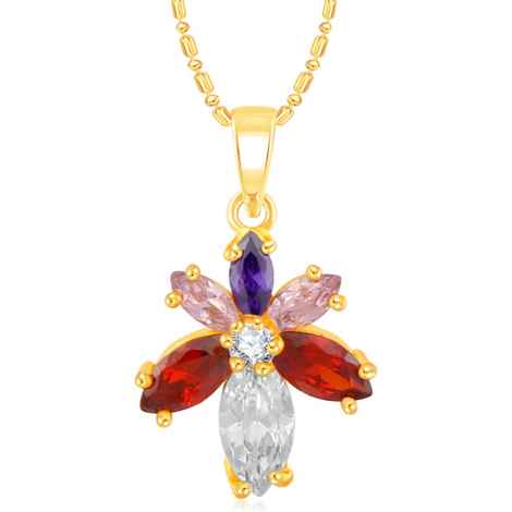 Buy Srikara Alloy Gold Plated CZ/AD Simple Flower Multicolor Fashion Jewelry Pendant - SKP2368G - Purplle