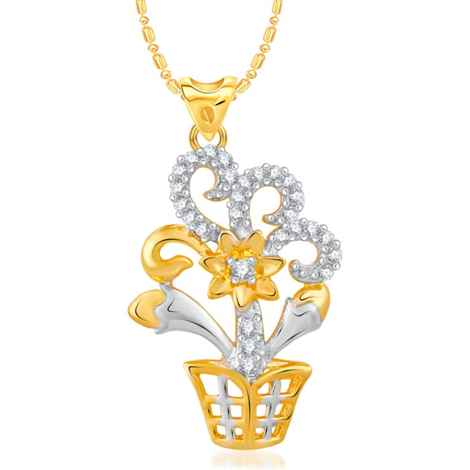 Buy Srikara Alloy Gold Plated CZ / AD Flowerpot Fashion Jewellery Pendant with Chain - SKP2411G - Purplle