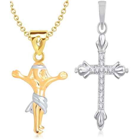 Buy Srikara Alloy Gold Plated CZ/AD Cross Pendant Fashion Jewelry Pendant Set Chain - SKCOMBO1442G - Purplle