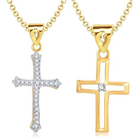 Buy Srikara Alloy Gold Plated CZ/AD Cross Pendant Fashion Jewelry Pendant Set Chain - SKCOMBO1438G - Purplle