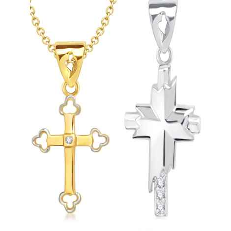 Buy Srikara Alloy Gold Plated CZ/AD Cross Pendant Fashion Jewelry Pendant Set Chain - SKCOMBO1441G - Purplle