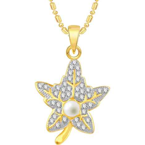 Buy Srikara Alloy Gold Plated CZ/AD Pearl Studded Leaf Fashion Jewelry Pendant Chain - SKP2530G - Purplle