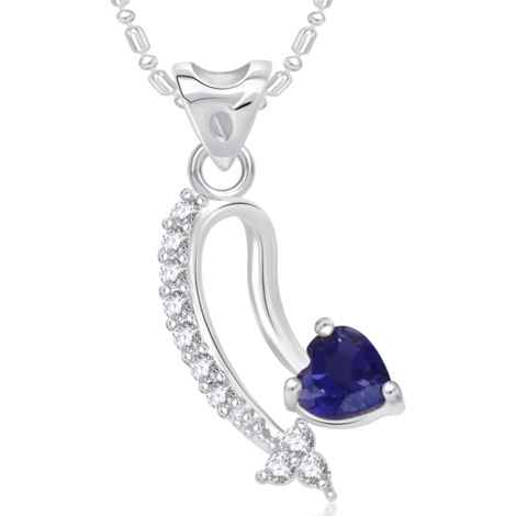Buy Srikara Alloy Rhodium Plated CZ/AD Blue Heart Stone Valentine Fashion Jewelry Pendant - SKP1731R - Purplle