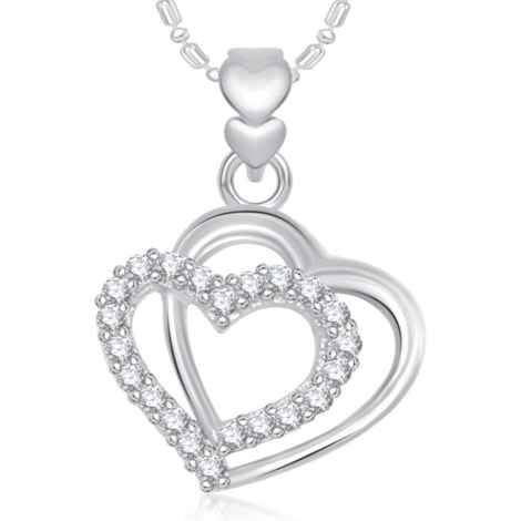 Buy Srikara Alloy Rhodium Plated CZ Double Heart Valentine Fashion Jewellery Pendant - SKP1864R - Purplle
