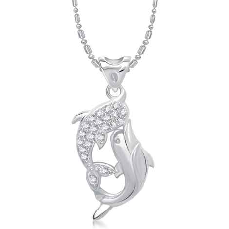 Buy Srikara Alloy Rhodium Plated CZ/AD Dual Dolphin Fashion Jewellery Pendant Chain - SKP1374R - Purplle