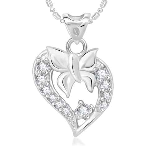 Buy Srikara Alloy Silver Plated CZ/AD Stone in Heart Fashion Jewellery Pendant Chain - SKP1978R - Purplle