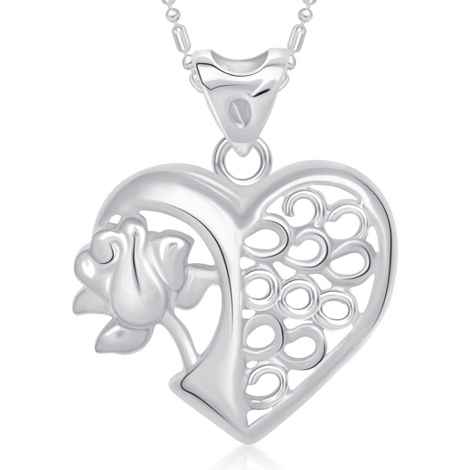 Buy Srikara Alloy Rhodium Plated CZ Rose in Heart Valentine Fashion Jewelry Pendant - SKP1648R - Purplle