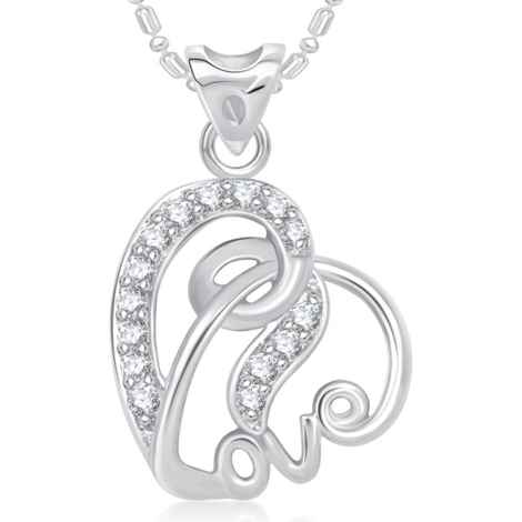 Buy Srikara Alloy Rhodium Plated CZ/AD Classy Love Heart Valentine Fashion Jewelry Pendant - SKP1774R - Purplle