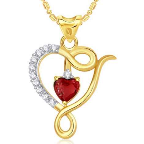 Buy Srikara Alloy Gold Plated CZ / AD Well Crafted Red Stone Heart Valentine Pendant - SKP1685G - Purplle