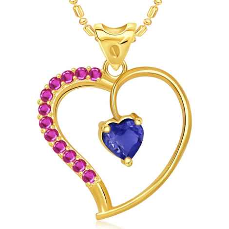 Buy Srikara Alloy Gold Plated CZ/AD Blue Stone in Heart Valentine Fashion Jewelry Pendant - SKP1796G - Purplle