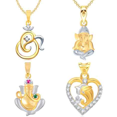 Buy Srikara Brass Alloy Gold Plated CZ / AD Fashion Jewellery Pendant with Chain - SKCOMBO1723G - Purplle