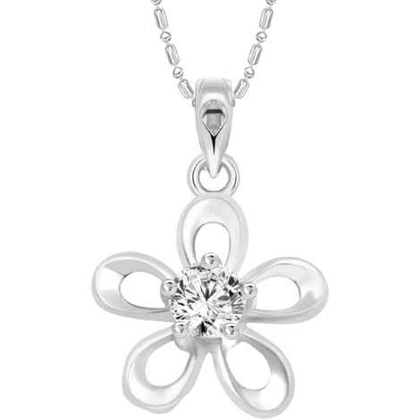 Buy Srikara Alloy Rhodium Plated AD Solitaire Floral Pattern Fashion Jewelry Pendant - SKP3072R - Purplle