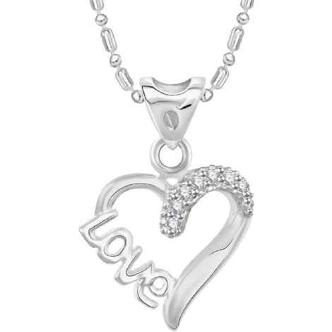 Buy Srikara Alloy Rhodium Plated CZ/AD Heart of Love Fashion Jewellery Pendant Chain - SKP3140R - Purplle