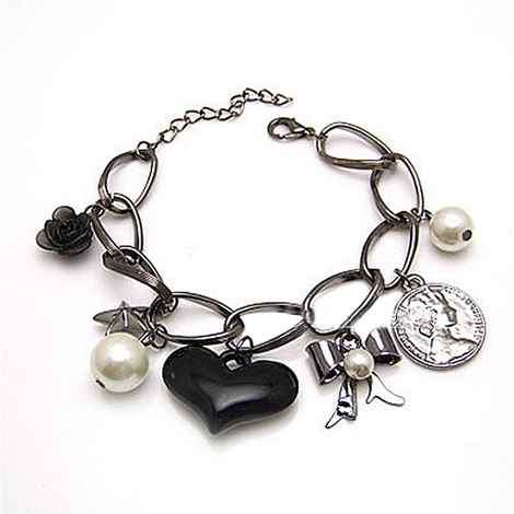 Buy Golden Peacock Gunmetal-Toned Heart Shaped Charm Bracelet - Purplle