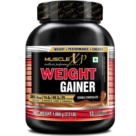 MuscleXP Weight Gainer - With 25 Vitamins & Minerals, Digestive Enzymes, Double Chocolate, 1kg (2.2 lb)