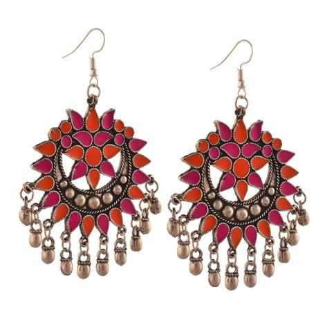 Buy Crunchy Fashion Multicoloured Oxidised Silver Dangler Earrings - Purplle
