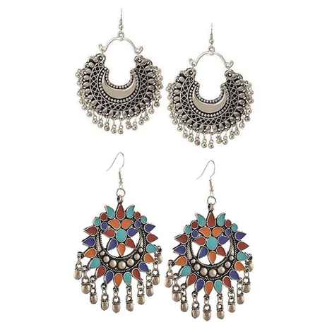Buy Crunchy Fashion Multicolour Oxidised Silver Dangler Earrings - Purplle