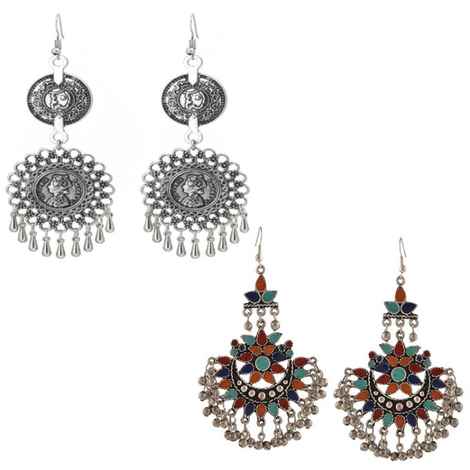 Buy Crunchy Fashion German Silver Beaded Chandbali Hook Earrings - Purplle