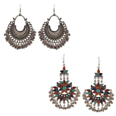 Buy Crunchy Fashion Oxidised Silver bohemian Dangler Earring Combo - Purplle