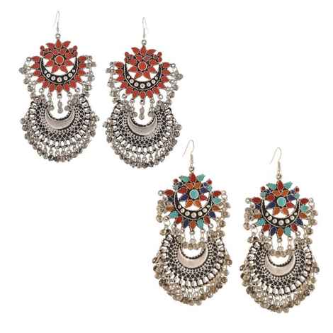Buy Crunchy Fashion Afghani Oxidised Silver Multi bohemian Dangler - Purplle