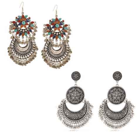 Buy Crunchy Fashion Oxidized Silver & Multi Dangler Earrings combo - Purplle
