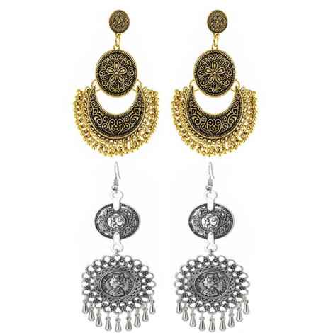 Buy Crunchy Fashion The Tribal Muse Oxidized Gold & Golden Chandbali Earrings - Purplle