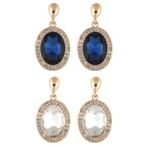 Buy Crunchy Fashion Blue & White Crystal Drop Earring Combo - Purplle