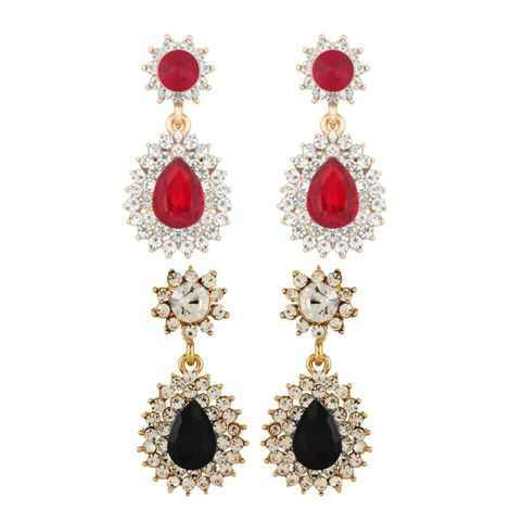 Buy Crunchy Fashion Red & Black-Coloured Teardrop Shaped Drop Earrings - Purplle