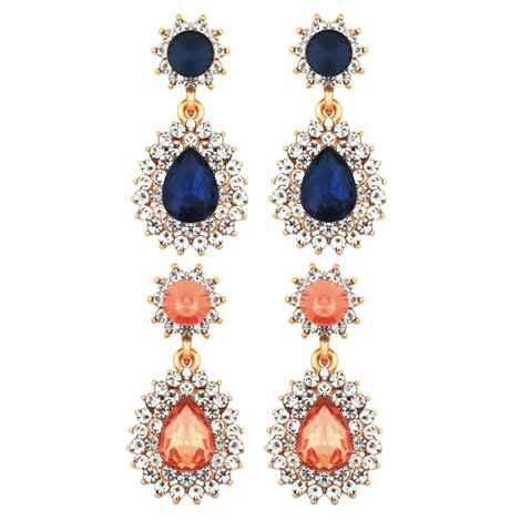 Buy Crunchy Fashion Blue & Peach-Coloured Teardrop Shaped Drop Earrings - Purplle