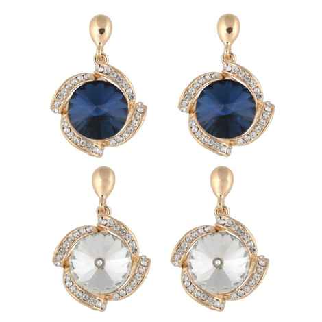 Buy Crunchy Fashion Blue & White Crystal Drop Earring Combo - Purplle