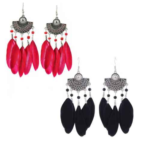 Buy Crunchy Fashion Black & Red Feather Earring - Purplle