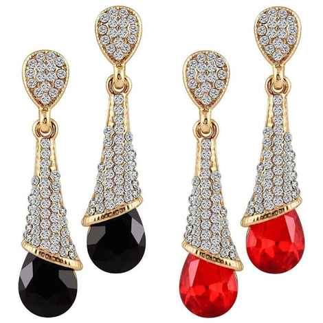 Buy Crunchy Fashion Crystalline Drops Red-Black Earrings - Purplle