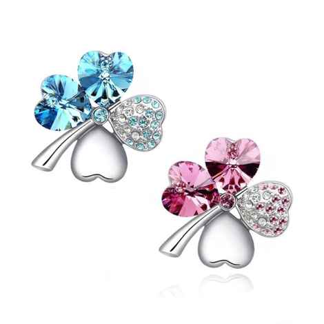 Buy Crunchy Fashion Blue & Pink Crystal Feather Unisex Brooch - Purplle