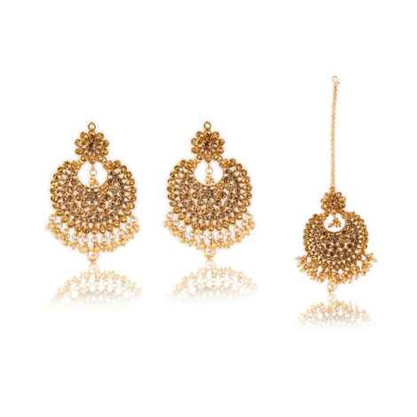 Buy Crunchy Fashion Metal Gold Earrings and Tika Set - Purplle