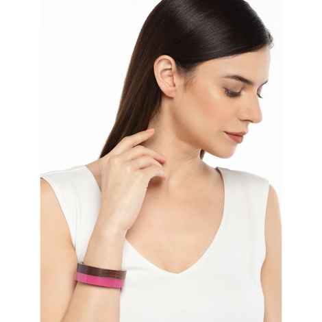 Buy Golden Peacock Handcrafted Sheesham Wood Pink-Brown Bangle - Purplle