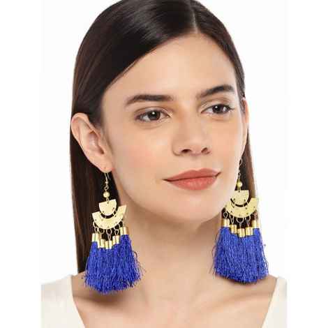 Buy Golden Peacock Blue Tassel Earring - Purplle