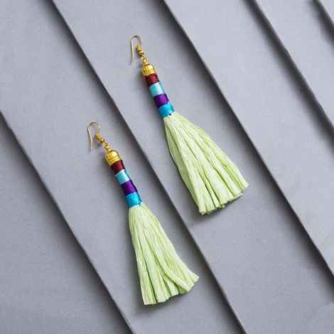Buy Golden Peacock Green Tassel Earring - Purplle