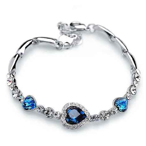 Buy Sukkhi Glimmery Crystals from Swarovski Platinum Plated Heart Shaped Bracelet for Women and Girls - Purplle