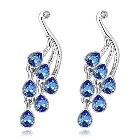 Buy Sukkhi Glorious Crystals from Swarovski Drop Down Platinum Plated Peacock Earring for Women and Girls - Purplle