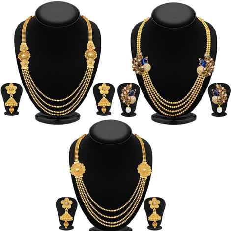 Buy Sukkhi Trendy 4 String Gold Plated Necklace Set Combo For Women (Set Of 3) - CB72310GLDPM092017 - Purplle
