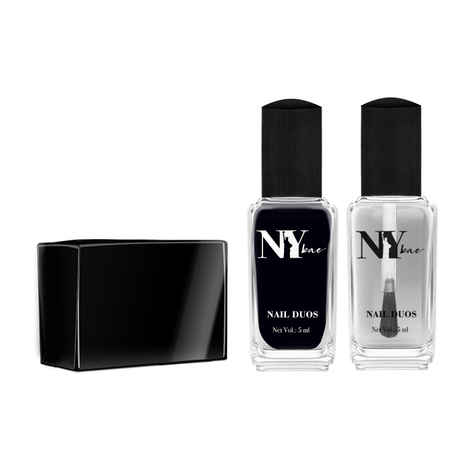 NY Bae Nail Paint Duos, Black Creme Polish with Mattifying Top Coat - Chocolate Cookie Date 14 (5 ml + 5 ml)