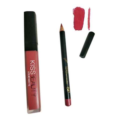 Kiss Beauty Liquid Matte Lipgloss and Lipliner (N-04)