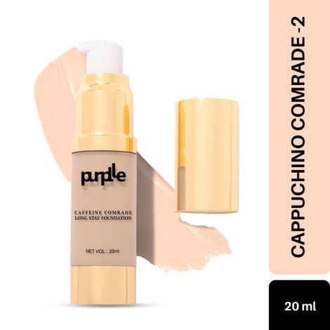 Purplle Caffeine Comrade Long Stay Foundation For Wheatish Skin |Matte|Sweatproof|Weightless|Paraben and Sulphate Free- Capuccino Comrade 2 (20 ml)