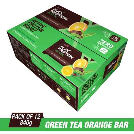 RiteBite Max Protein Active Green Tea Orange Bars (840 g) Pack of 12 (70 g x 12)